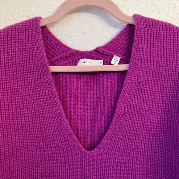 A.L.C. Melanie Sweater Orchid Medium 100% Wool Purple Chunky Knit Cropped Boxy - Picture 8 of 12